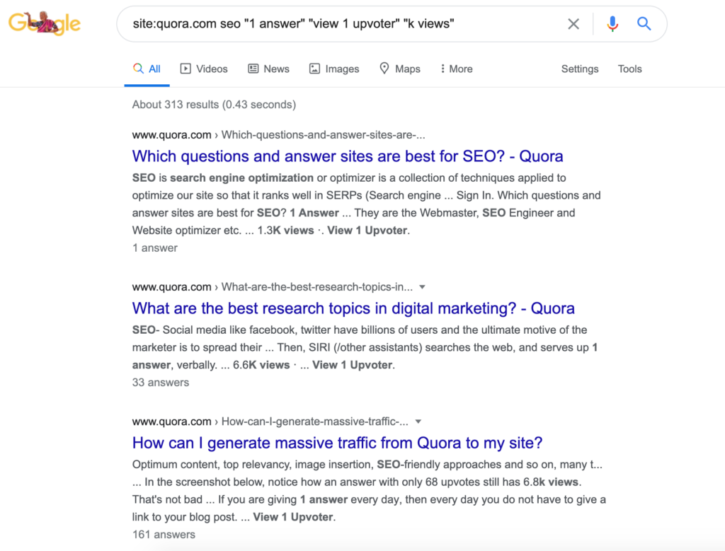 Results for site quora.com seo 1 answer view 1 upvoter k views